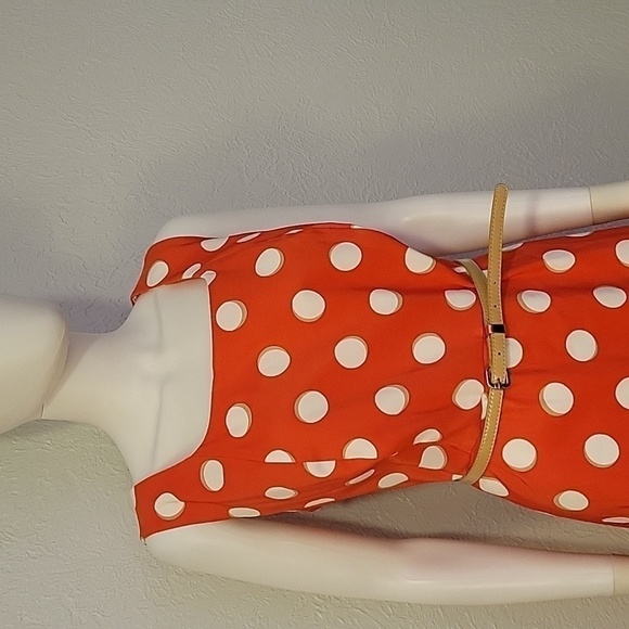 Vtg DRESS BARN 1990s Retro Mod Polka Dot Belted Waist Sleeveless A-Line Dress - Picture 4 of 9